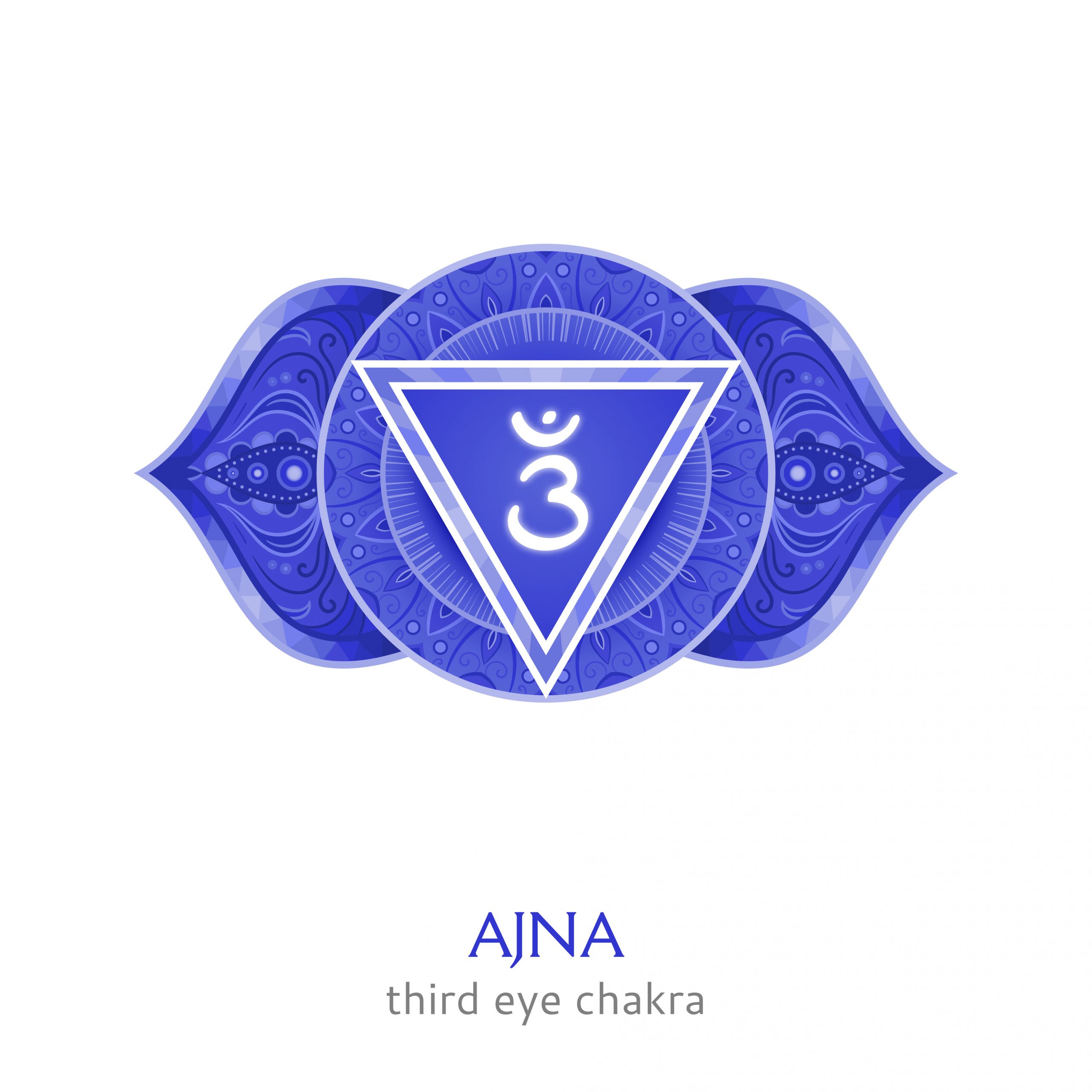 Ajna, third eye chakra symbol. Colorful mandala. Vector illustration Ajna, third eye chakra symbol. Colorful mandala. Vector illustration