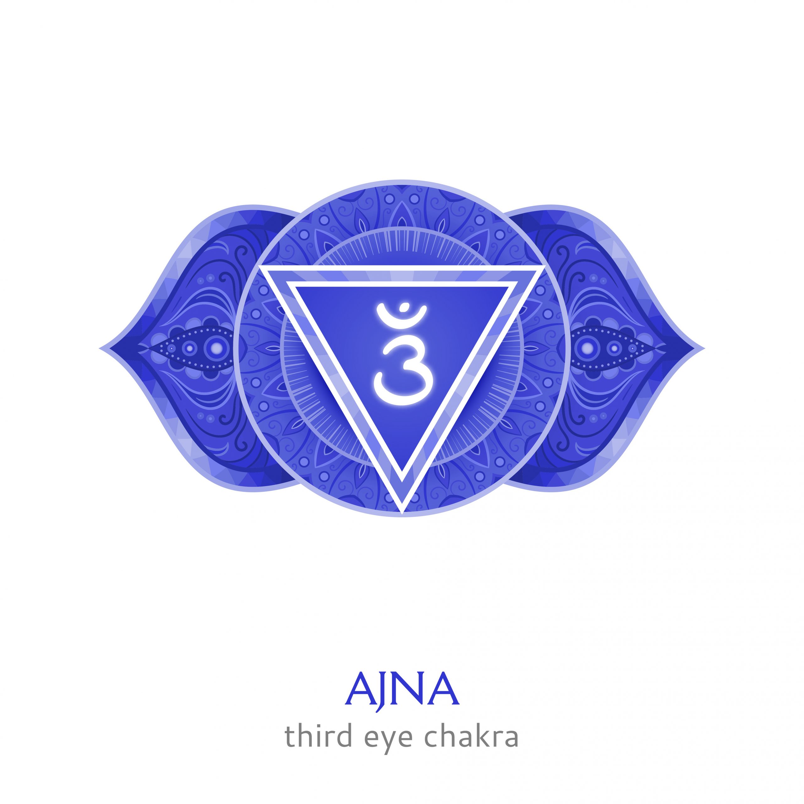 Ajna, third eye chakra symbol. Colorful mandala. Vector illustration