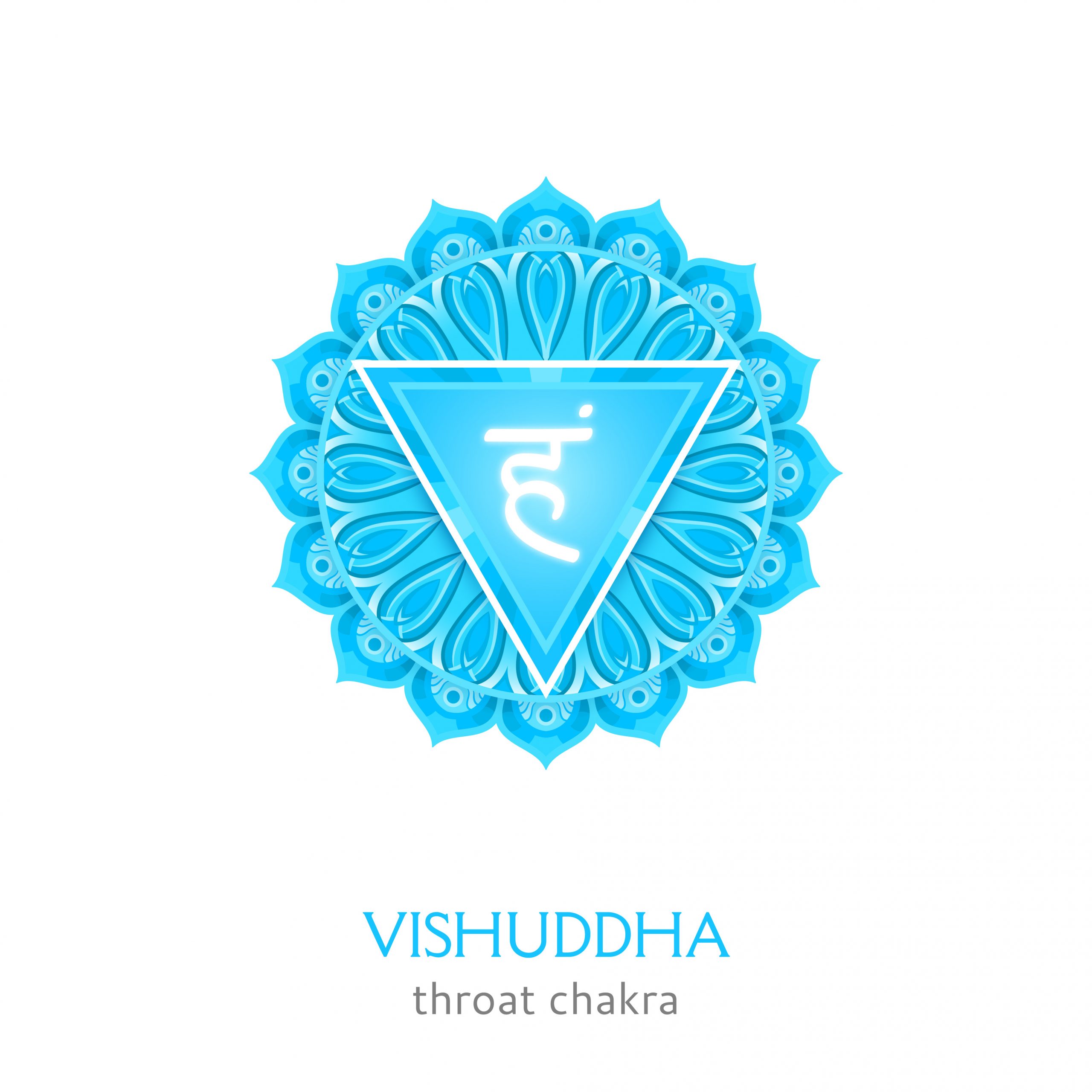 Vishuddha, throat chakra symbol. Colorful mandala. Vector illustration Vishuddha, throat chakra symbol. Colorful mandala. Vector illustration